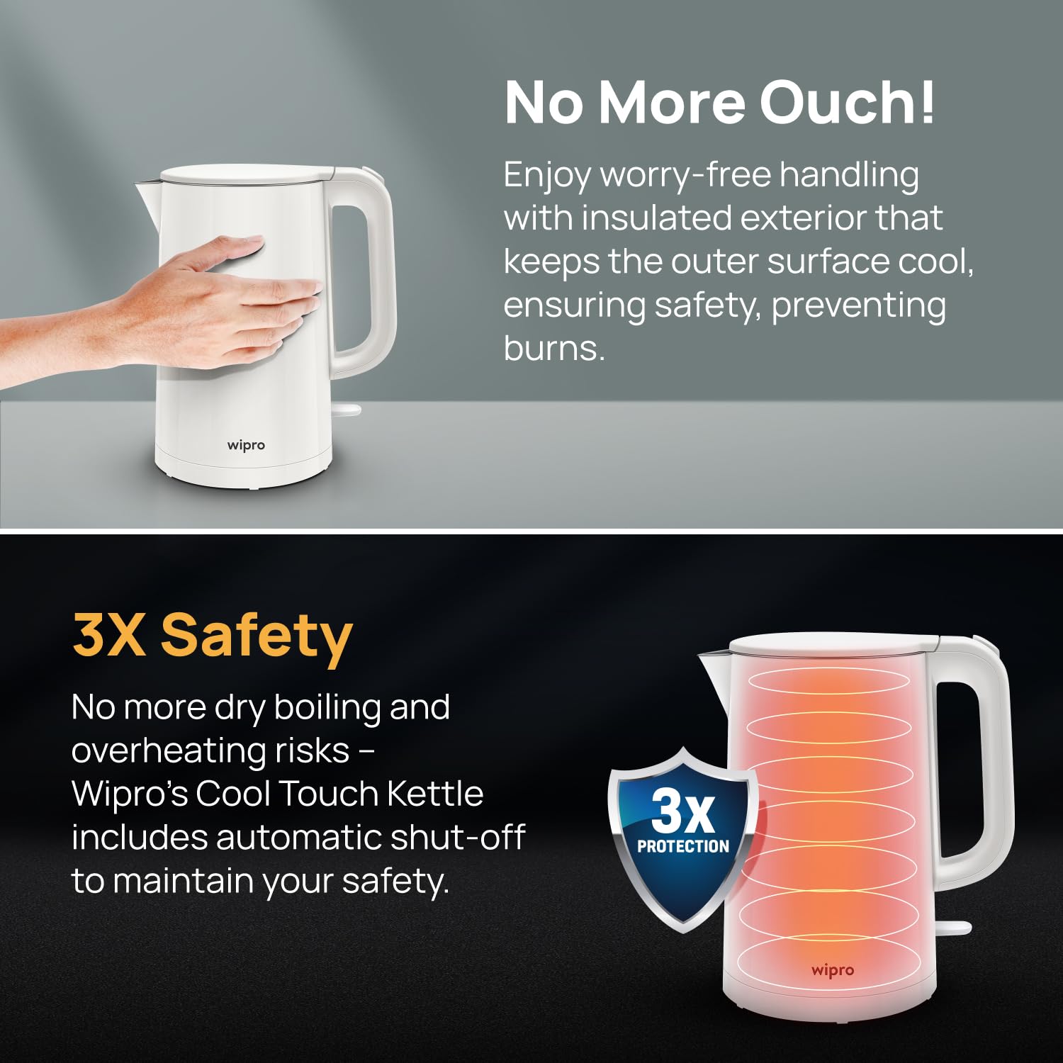 Wipro Elato BK210 Cool Touch Double Layer Electric Kettle, 1.5 Litres, Anti - Rust Shield